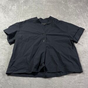 Banana Republic Button-Up Top Women's Medium Black Short Sleeve‎ Collared Blouse